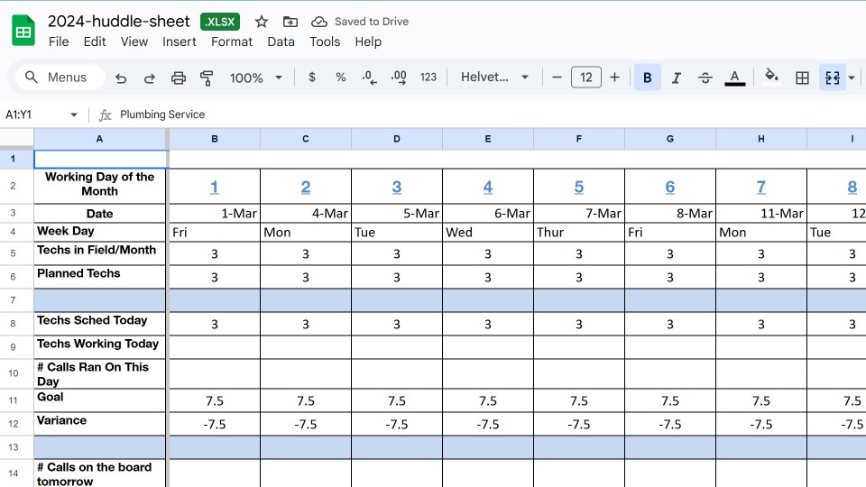 Huddle Sheet Preview